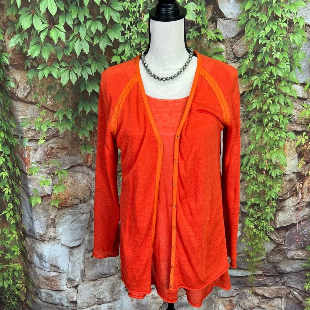 LAFAYETTE 148 NEW YORK Vibrant Linen Blend Orange Knit Set, M